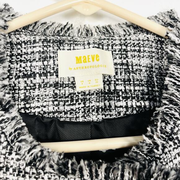 Anthropologie sz 4 Tweed Double-Breasted Black/White Pearl Button Blazer Jacket - Picture 6 of 9